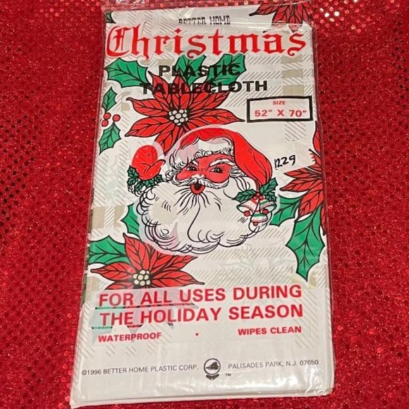 BETTER HOME CHRISTMAS 52" X 90" TABLECLOTH ~ WIPES CLEAN WATERPROOF PLASTIC - Picture 3 of 5